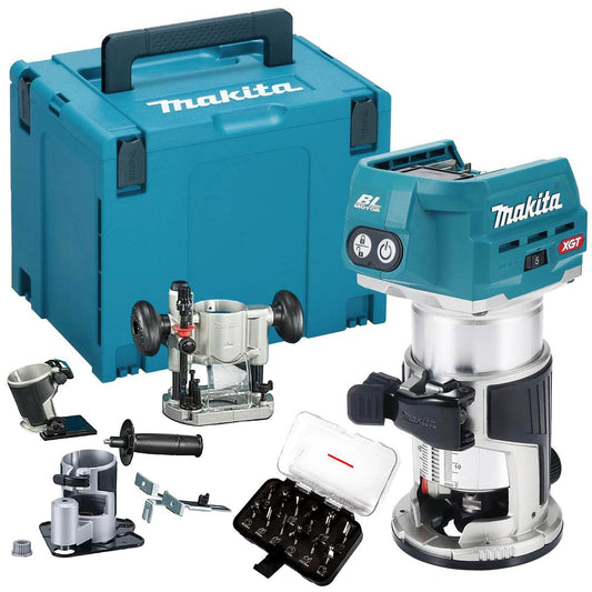 Makita RT001GZ16 40Vmax XGT Brushless Router Trimmer With 12 Piece Cutter Set