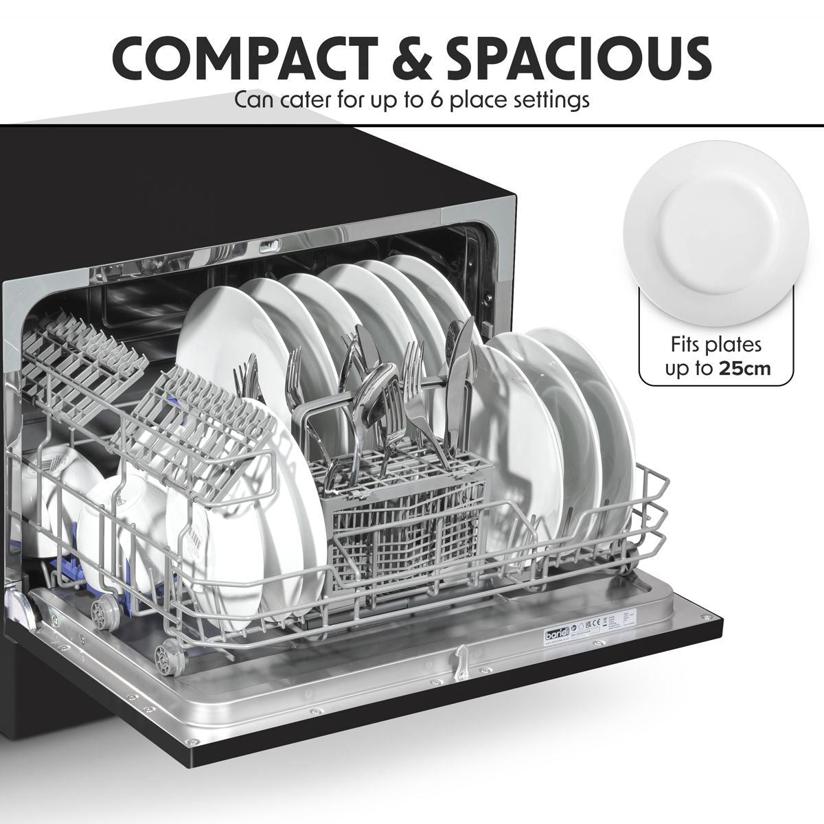 Sealey DH85 Baridi Tabletop Dishwasher 6 Place Settings 6.5L Capacity Black 230V/1280W