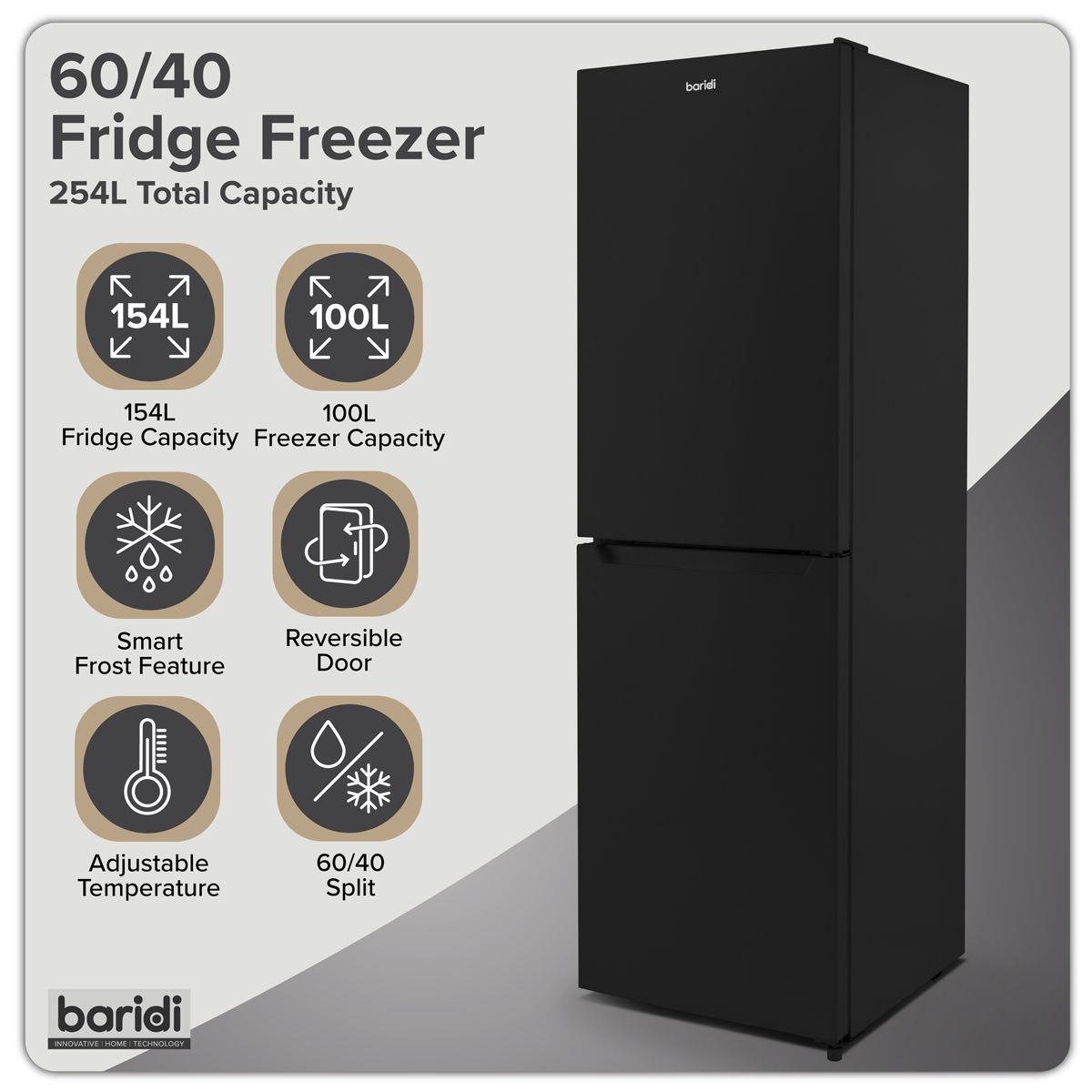 Sealey DH329 Baridi 50/50 Smart Frost Fridge Freezer 254L Capacity Black 230V
