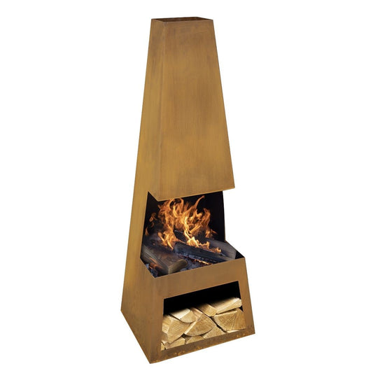 Sealey DG108 Dellonda Outdoor Chiminea with Firewood Storage Corten Steel