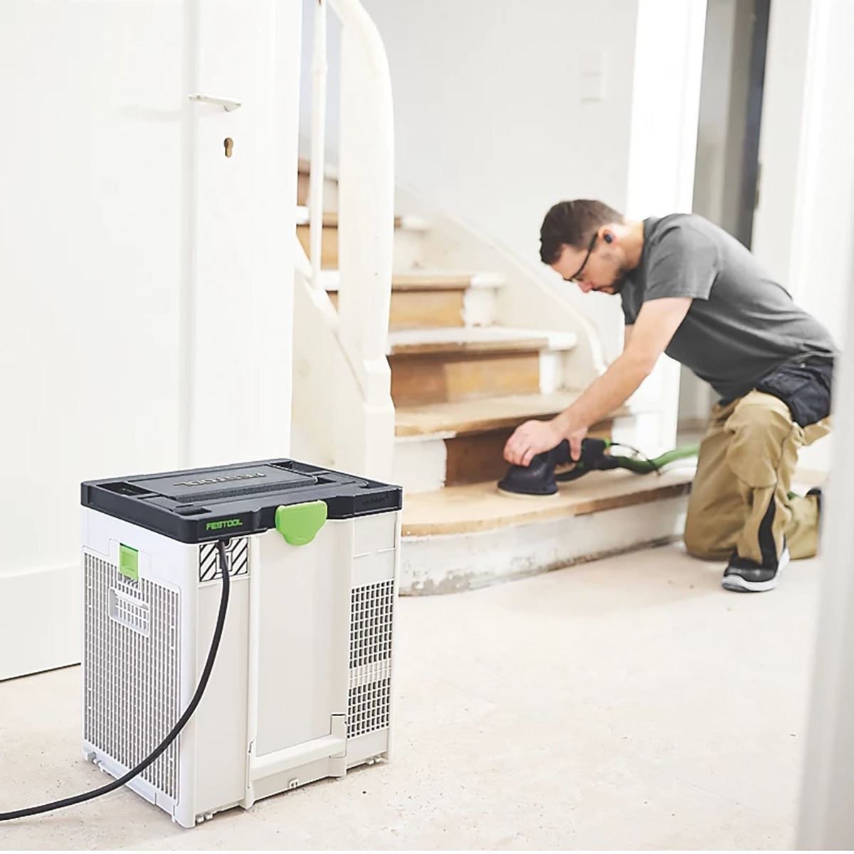 Festool LHS 2 225 EQI-Plus 225mm PLANEX Long-Reach Sander 110V GB - 575993 With SYS-AIR M 110V GB Air purifier - 577786