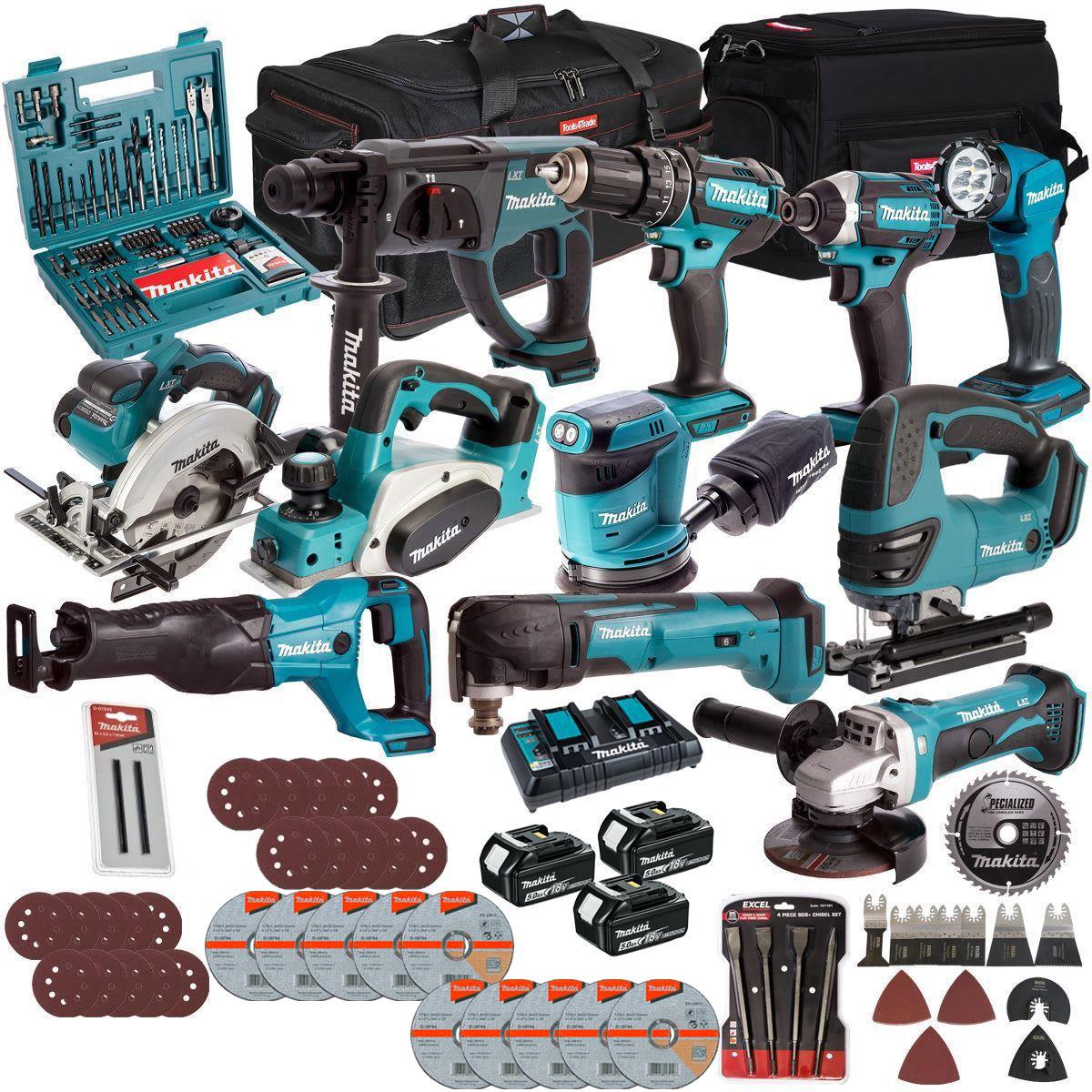 Makita 18V 11 Piece Power Tool Kit with 3 x 5.0Ah Battery Charger & Accessories Set T4TKIT-17215