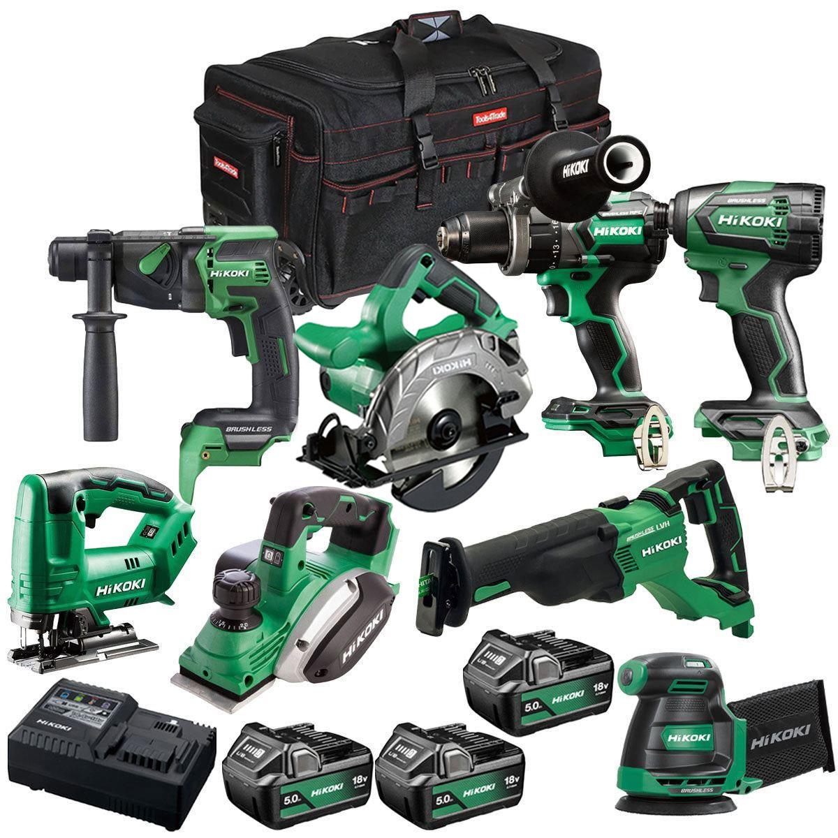 Hikoki 18V 8 Piece Power Tool Combo Kit with 3 x 5.0Ah Battery & Charger T4TKIT-27299