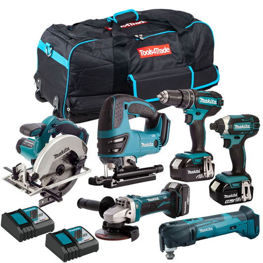 Makita 18V 6 Piece Tool Kit with 3 x 5.0Ah Batteries & Charger T4TKIT-3552