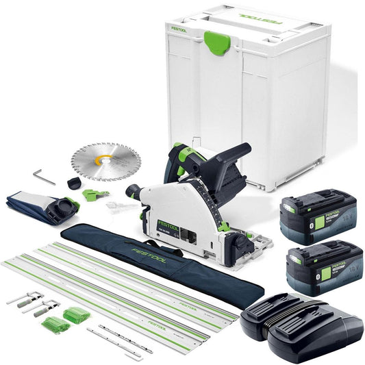 Festool TSC 55 KEB-Basic 36V Brushless 160mm Plunge Cut Saw 578738 with 2 x 5.0Ah Battery & Guide Rail Kit Set
