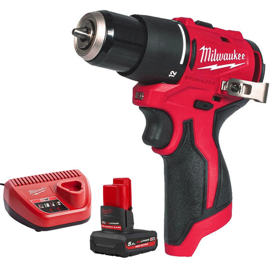 Milwaukee M12BLPDRC-0 12V Brushless Combi Drill With 1 x 5.0Ah Battery & Charger