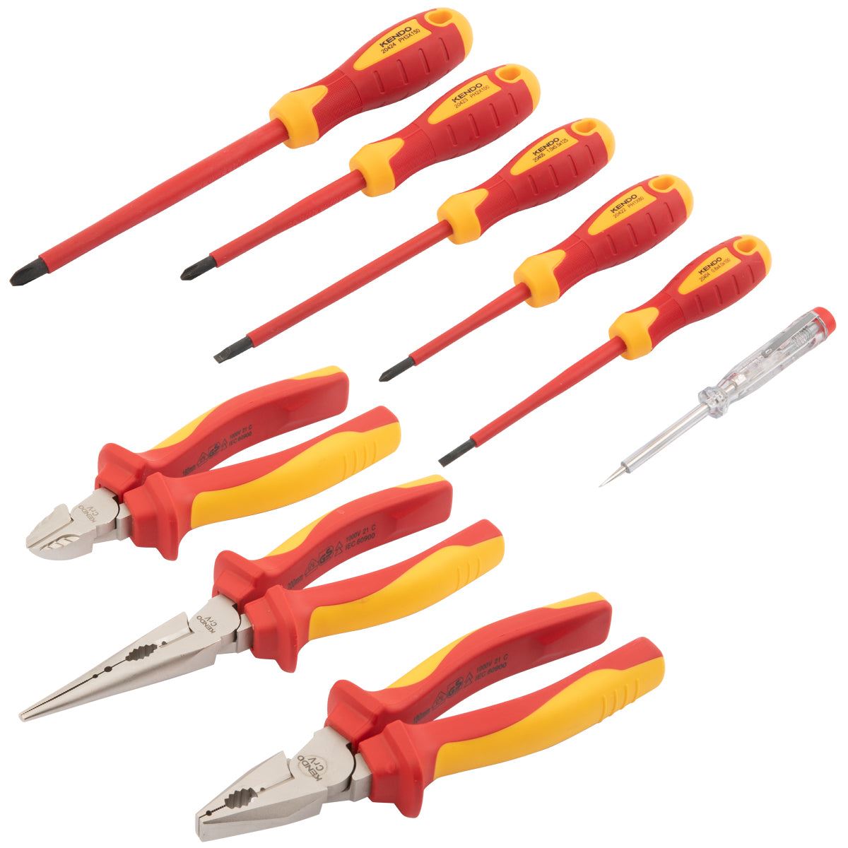 Kendo VDE Screwdriver Pack of 6 with 3 Pieces Pliers Set