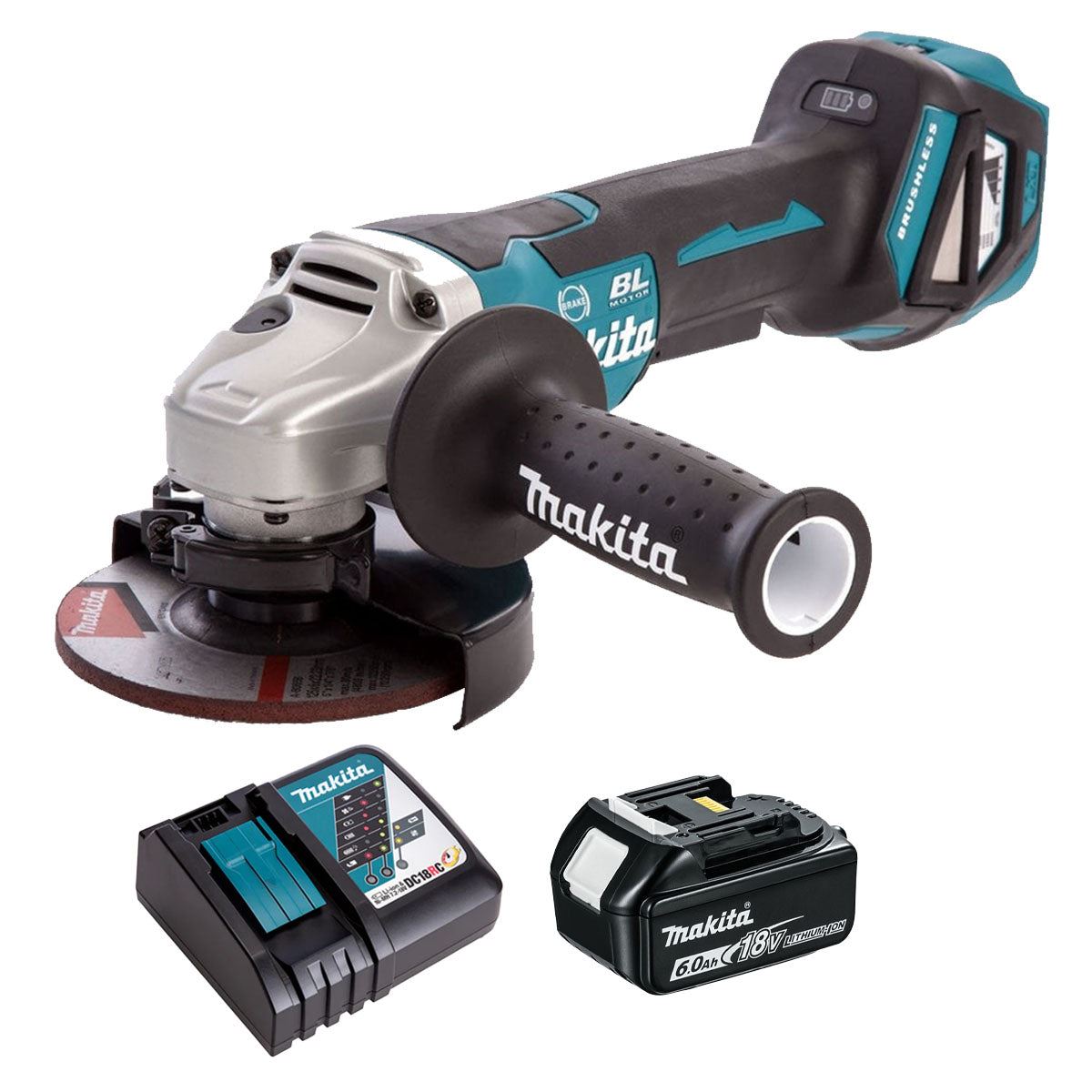 Makita DGA517Z 18V LXT Brushless 125mm Angle Grinder with 1 x 6.0Ah Battery & Charger