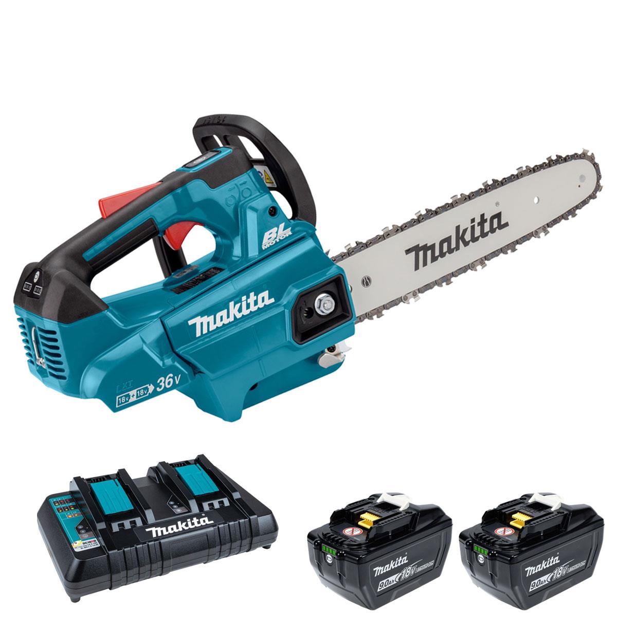 Makita DUC306Z 36V LXT Brushless Top Handle Chainsaw with 2 x 9.0Ah Battery & Dual Port Charger