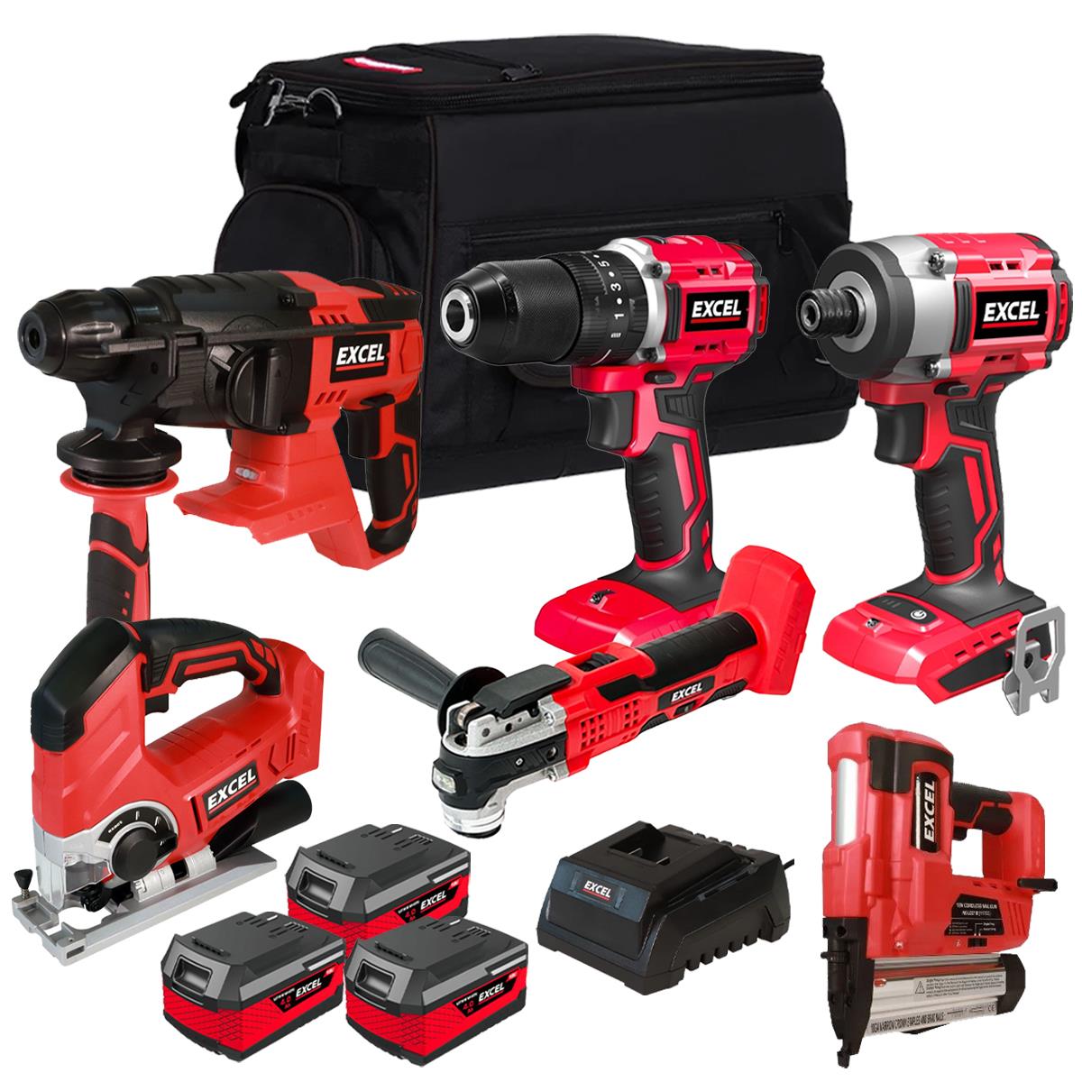 Excel 18V 6 Piece Power Tool Kit with 3 x 4.0Ah Battery & Charger EXLKIT-17315