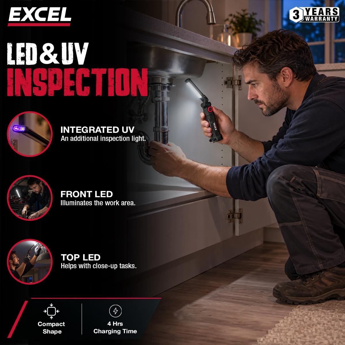 Excel 800 Lumens LED Rechargeable Inspection Magnetic Light