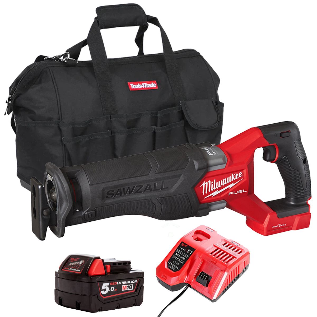 Milwaukee M18ONEFSZ-0 M18 FUEL 18V ONE-KEY Sawzall with 1 x 5.0Ah Battery Charger & Bag