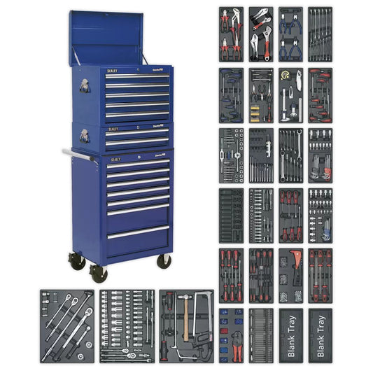 Sealey SPTCCOMBO1 Tool Chest Combination 14 Drawer with Ball Bearing Slides Blue & 1179pc Tool Kit