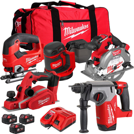 Milwaukee M18PP5T-503B 18V Woodworking 5 Piece Tool Kit with 3 x 5.0Ah Batteries & Charger