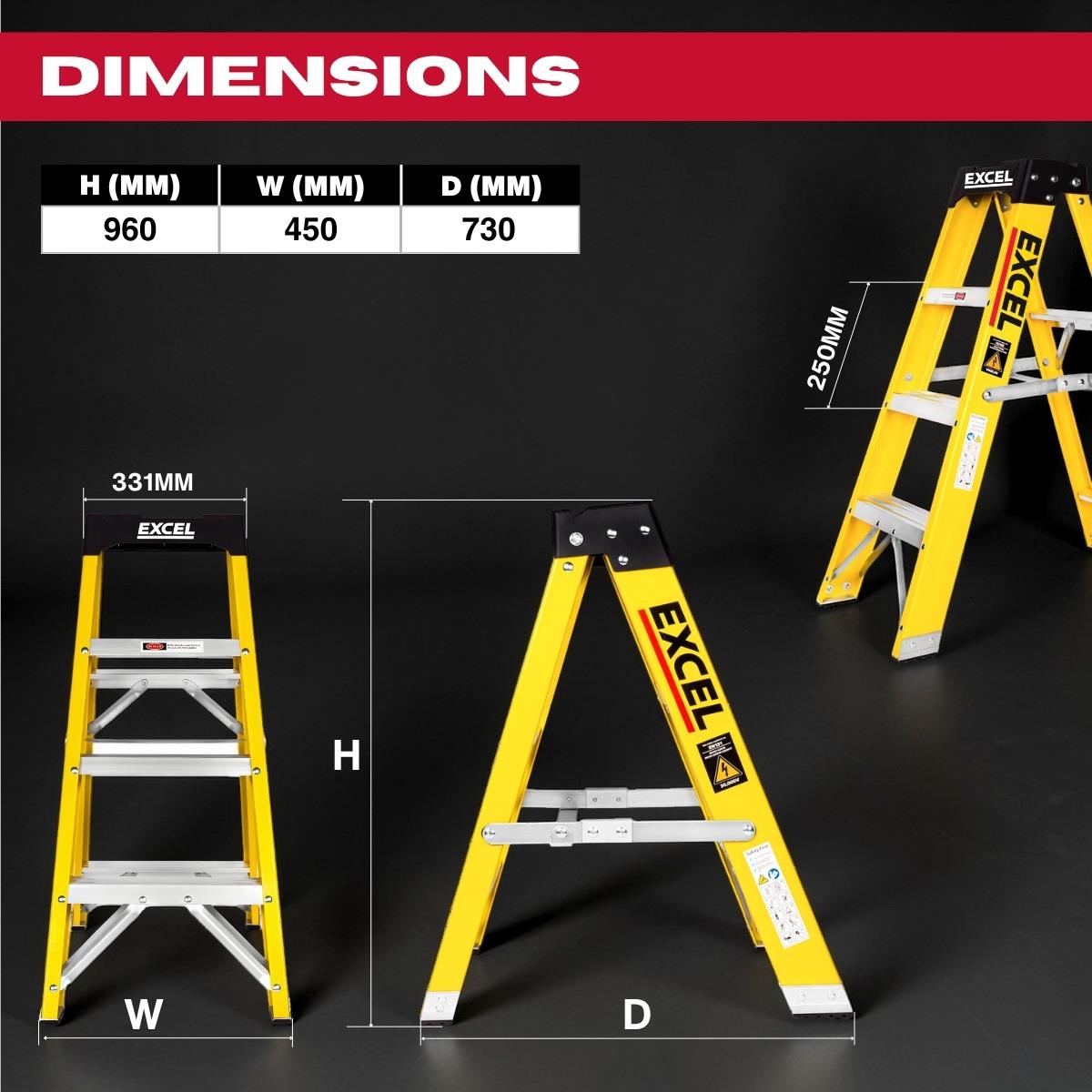 Excel Electricians Fibreglass Step Ladder 4 Tread 0.96m Heavy Duty