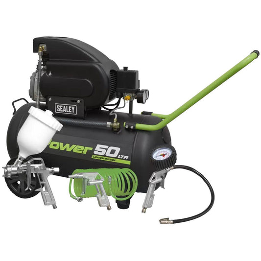 Sealey SAC5020EPK 50L Direct Drive Compressor with 4pc Air Accessory Kit 240V
