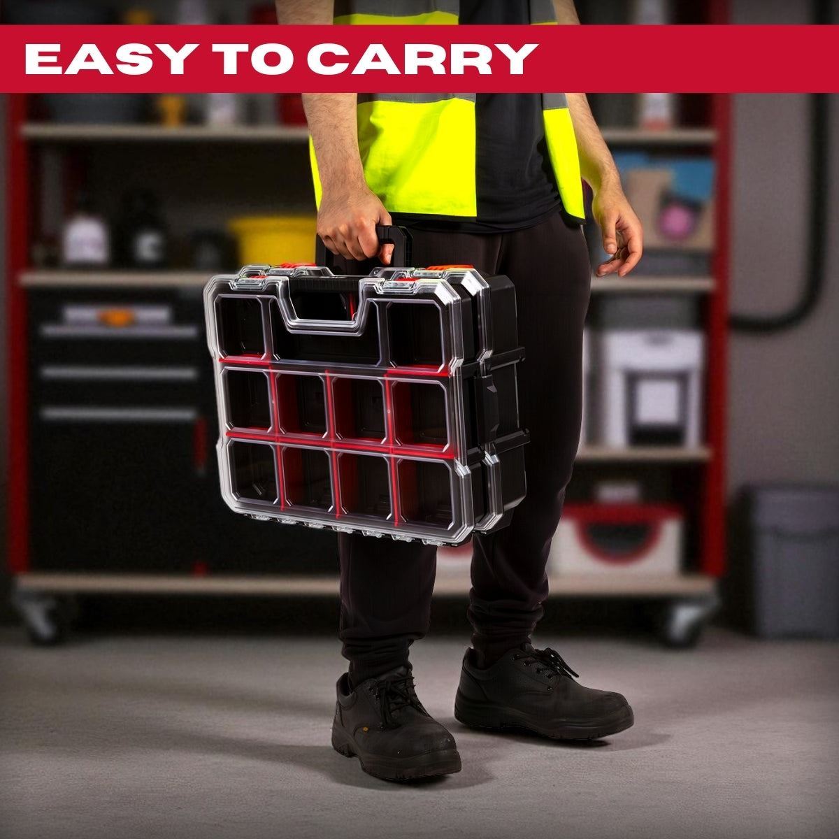 Excel 2-in-1 Tool Organiser Case, Portable Storage with Custom Dividers & Clear Lid