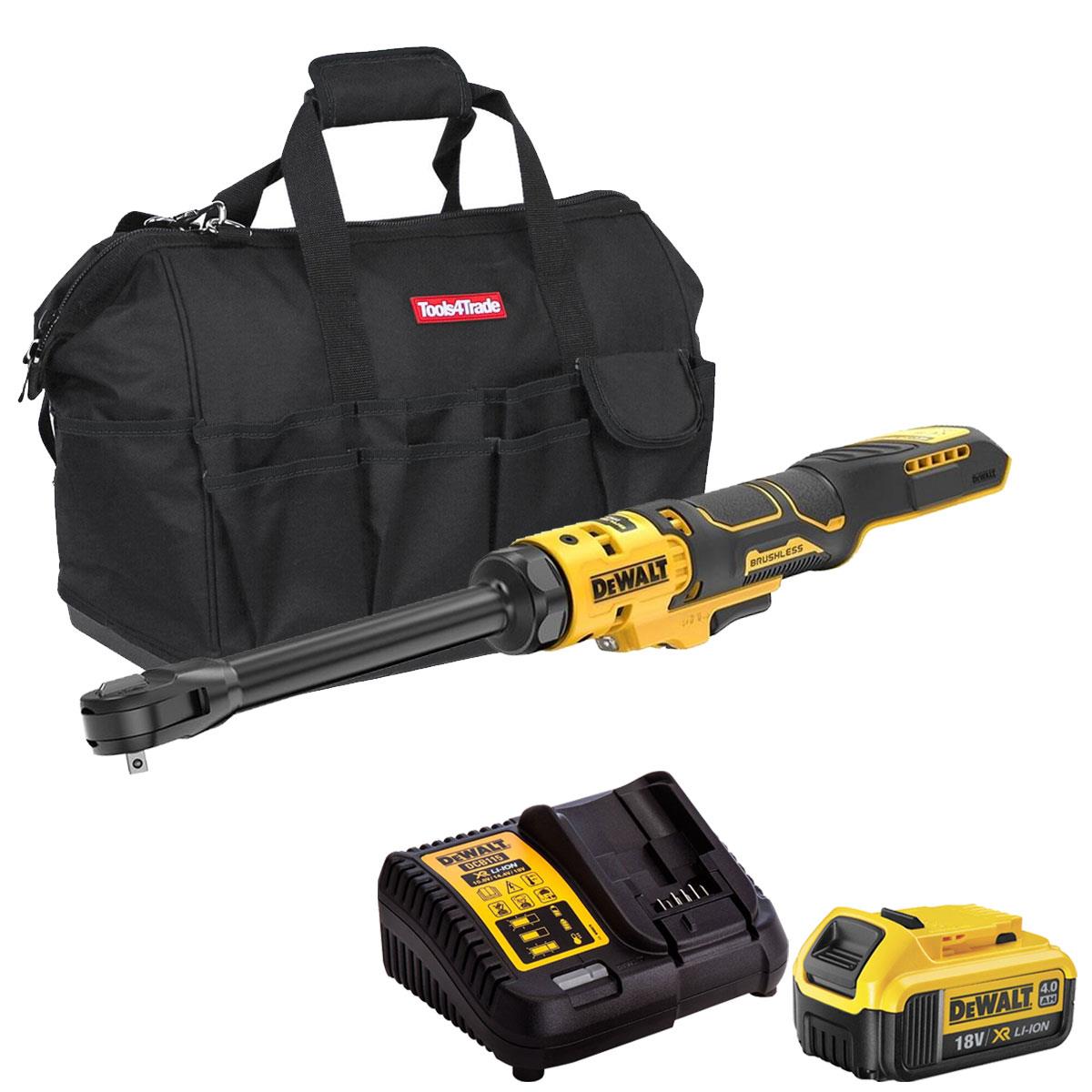 Dewalt DCF514EN-XJ 18V XR 1/4'' Brushless Open Head Ratchet with 1 x 4.0Ah Battery Charger & Bag