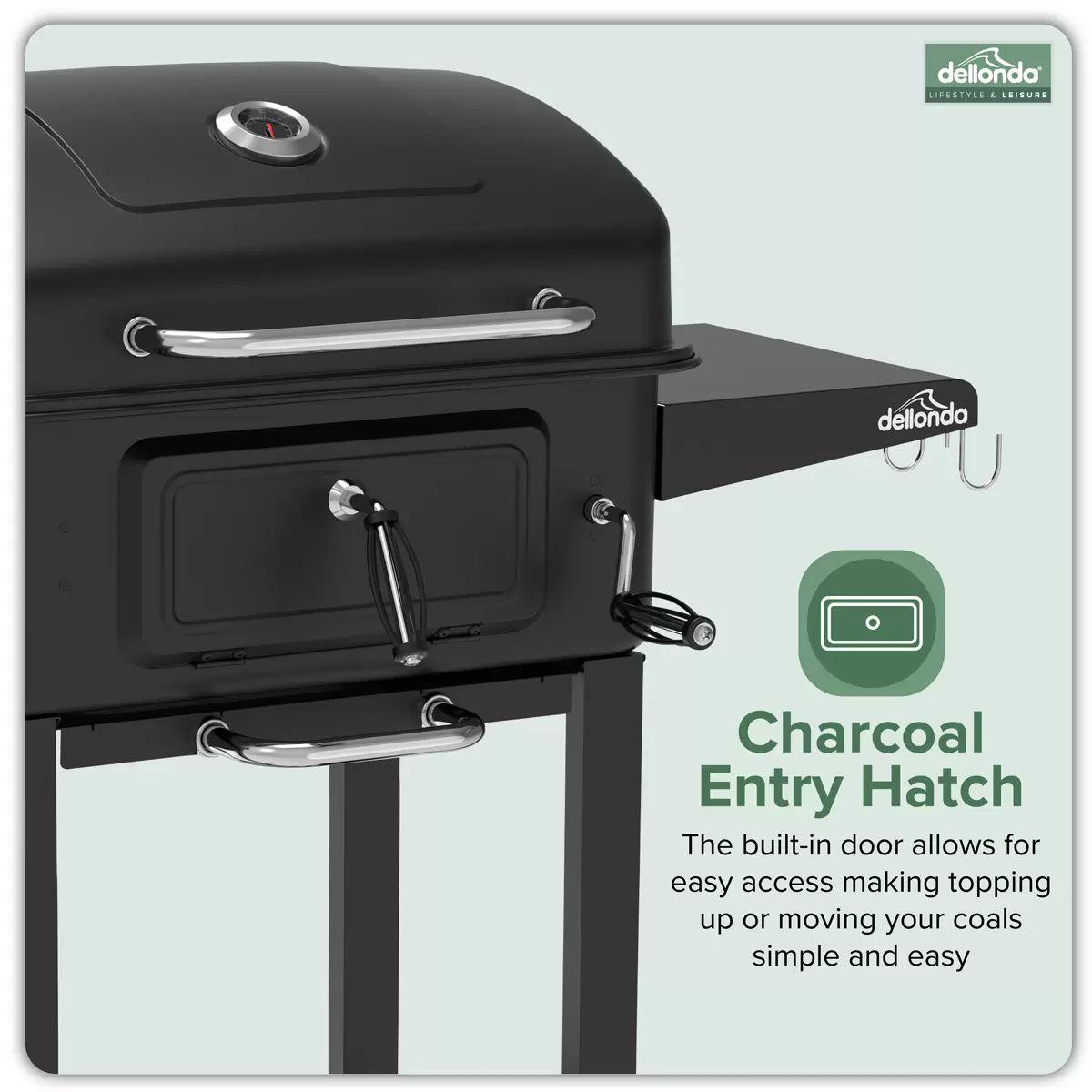 Sealey DG283 Dellonda Charcoal Grill BBQ Smoker and Trolley with 2 Side Shelves Black