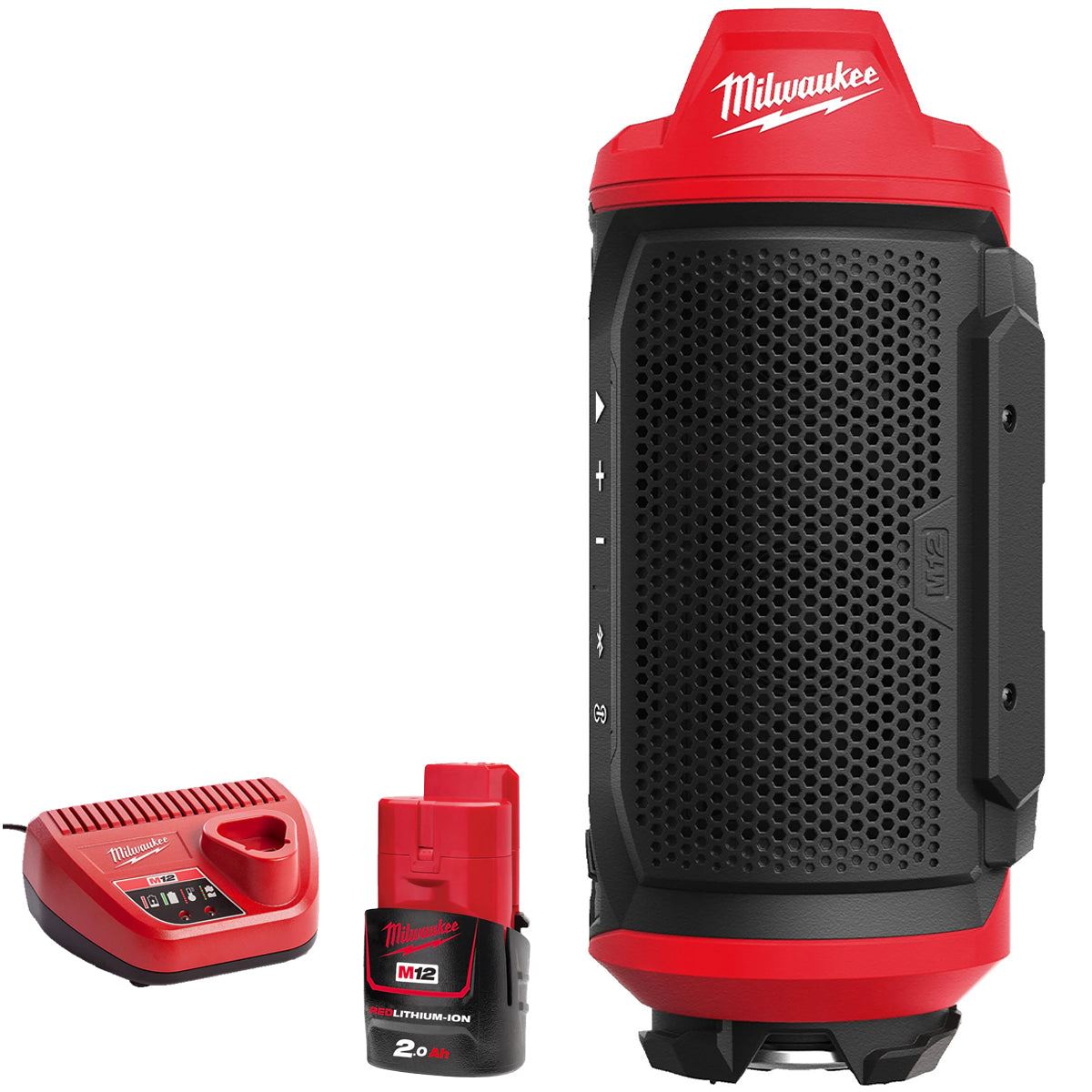 Milwaukee M12SPEJSG2-0 12V Bluetooth Jobsite Speaker with 1 x 2.0Ah Battery & Charger