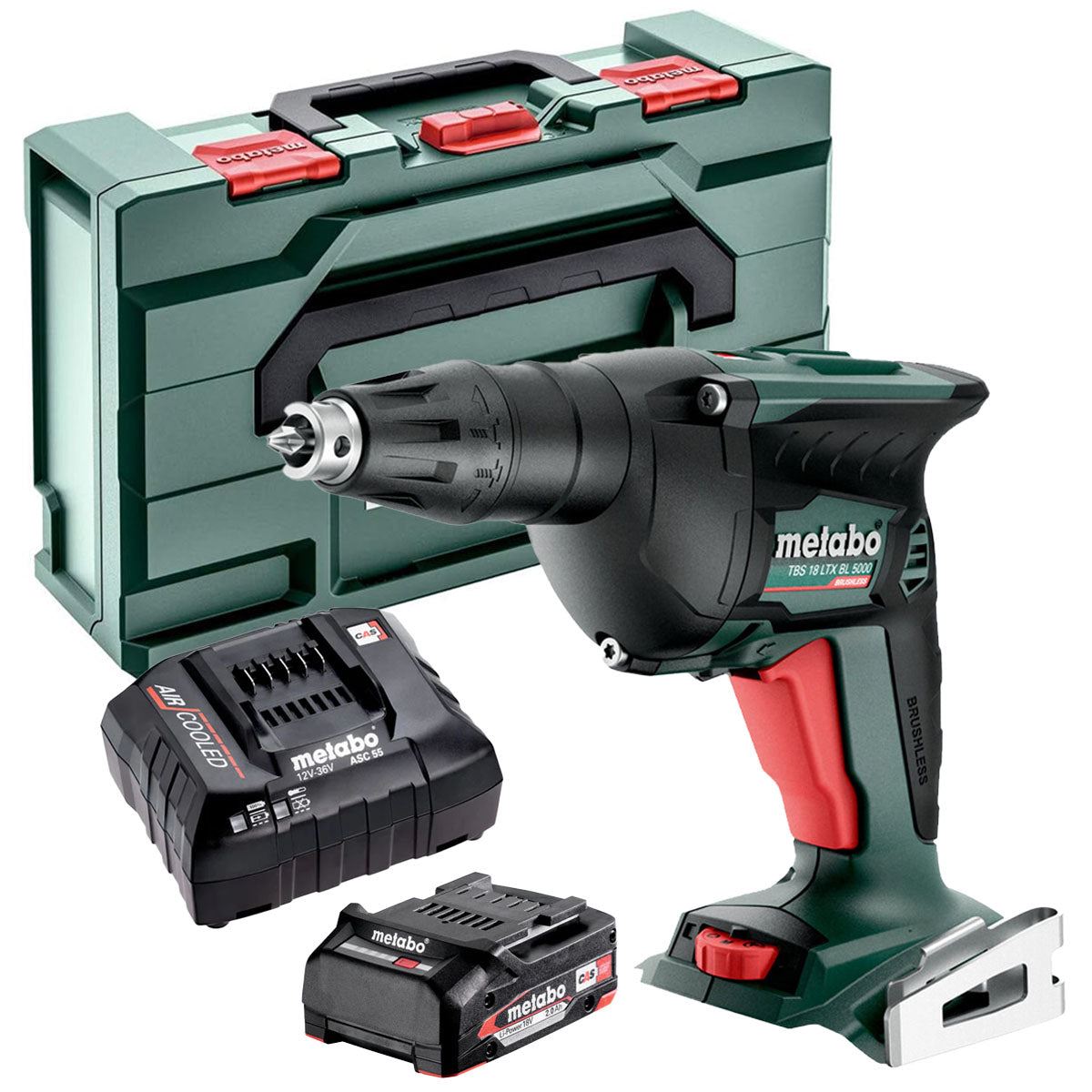 Metabo TBS 18 LTX BL 5000 18V Brushless Drywall Screwdriver with 1 x 2.0Ah Battery Charger & Metabox