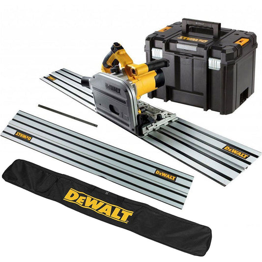 Dewalt DWS520KTL 110V Plunge Saw with 2 x 1.5m Guide Rails Connector & Bag