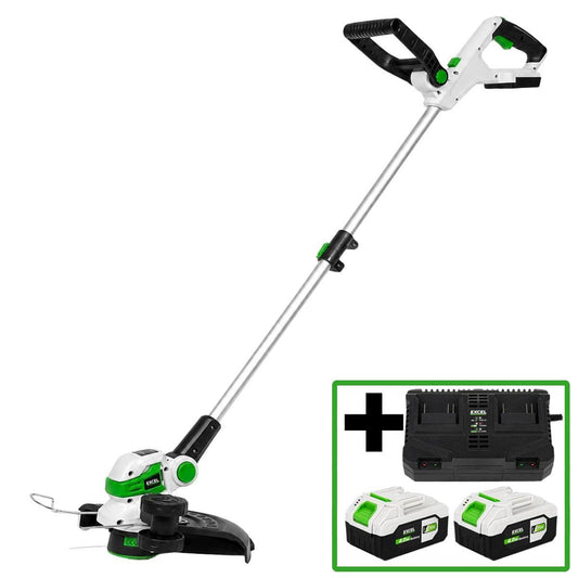 Excel 20V 12" Grass Trimmer with Adjustable Head & 2 x 4.0Ah Batteries, Dual Port Charger