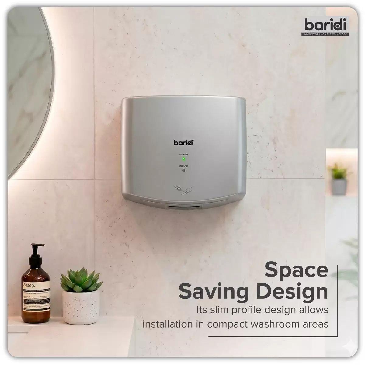 Sealey DH379 Baridi High Speed Hand Dryer with Auto-Sensor 1400-1650W/230V Silver