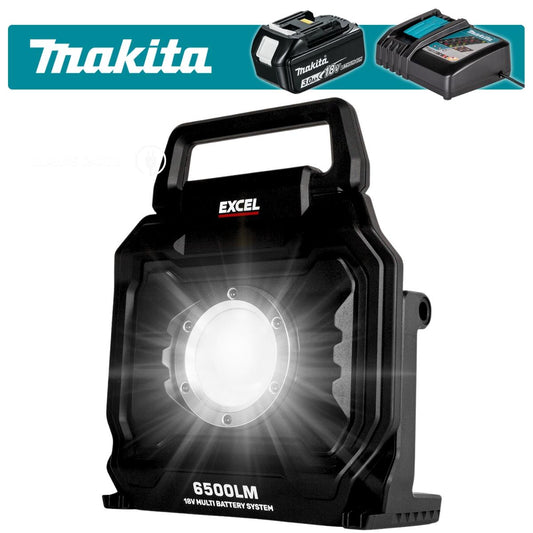 Excel 18V/240V LED Work Light 6500 Lumens with Makita 1 x 3.0Ah Battery & Charger