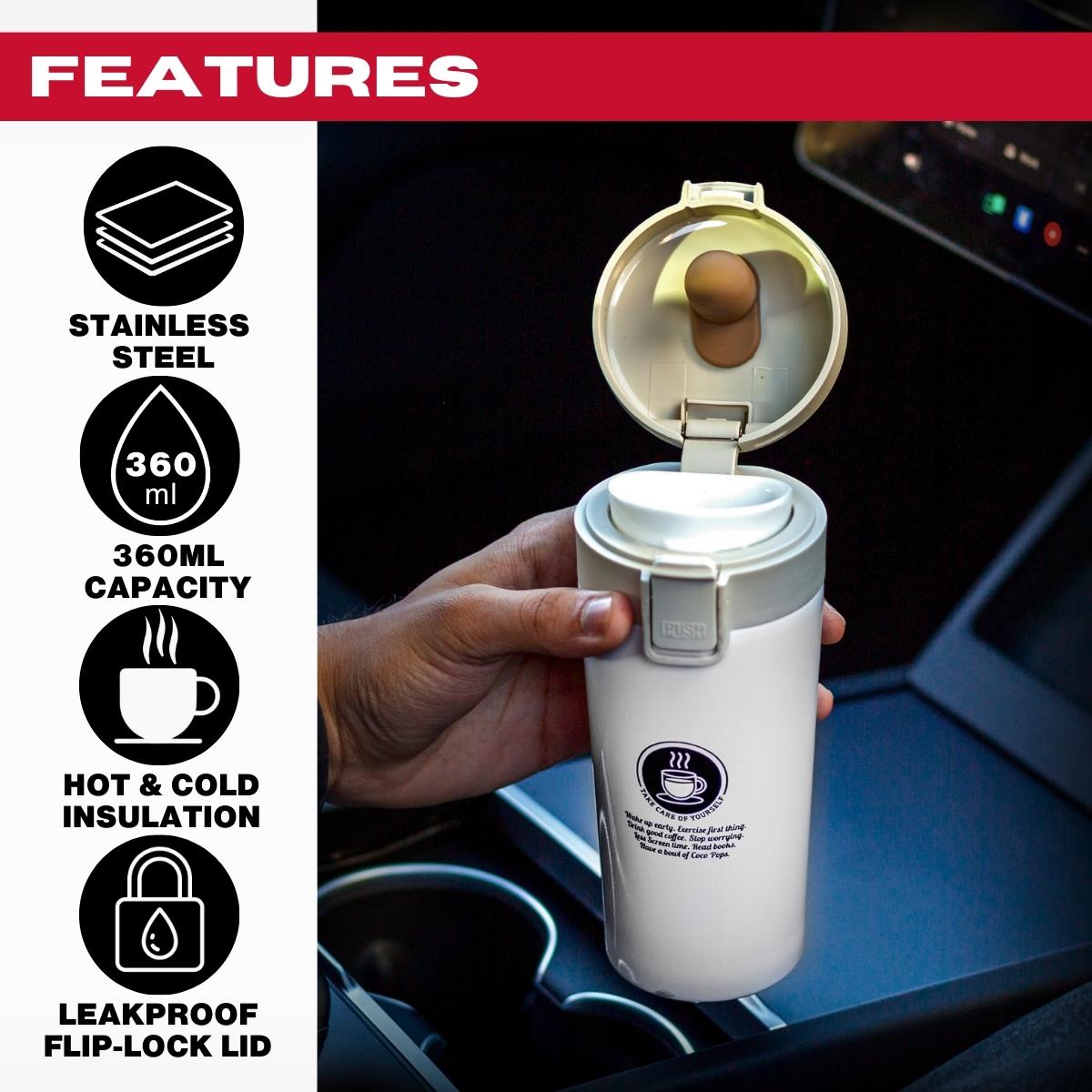 Tools4Trade Stainless Steel Thermal Coffee Mug - White (360ml)