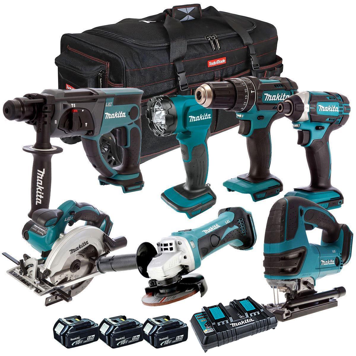 Makita 18V 7 Piece Cordless Kit with 3 x 5.0Ah Batteries & Charger T4TKIT-206
