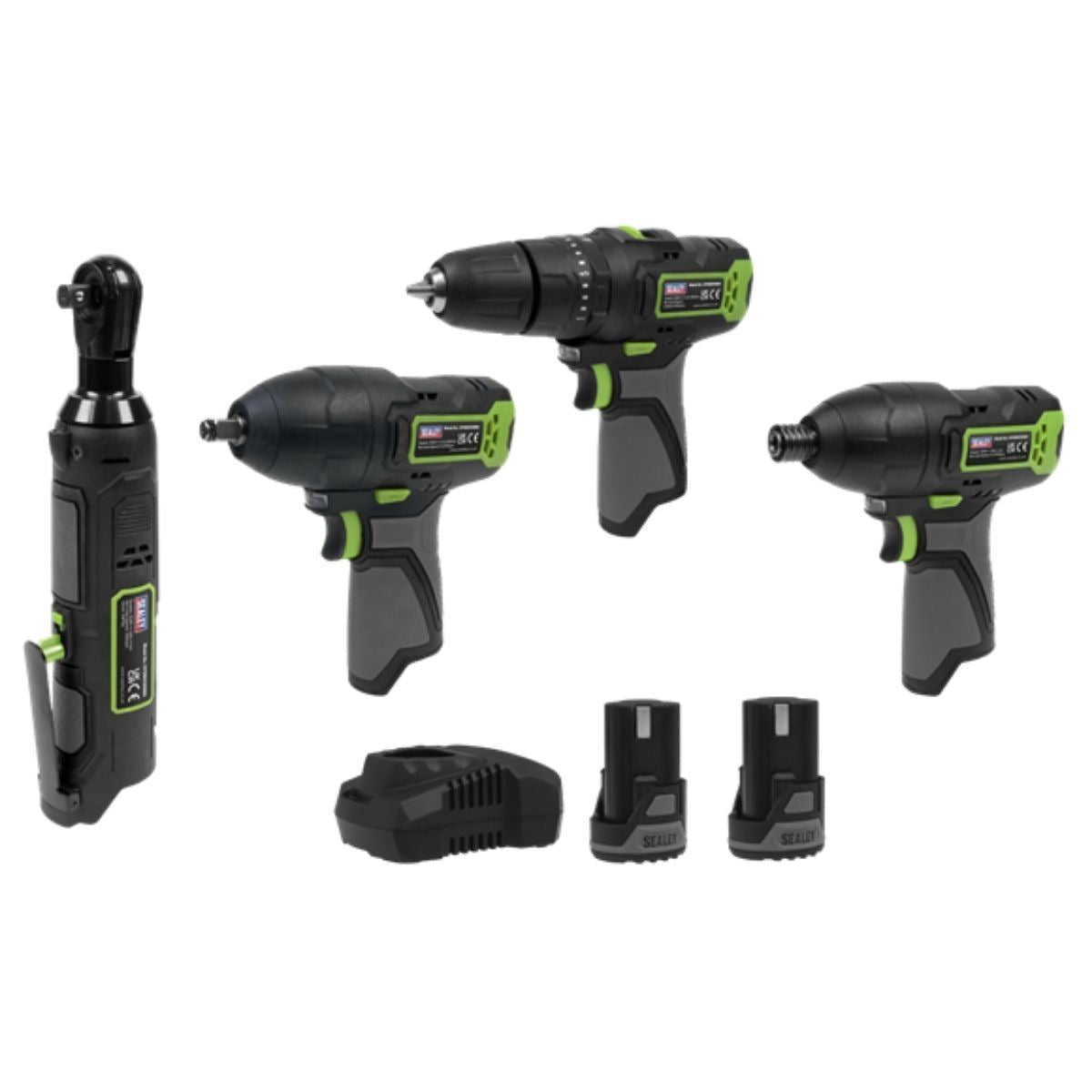 Sealey CP108VCOMBO2EU 4 x SV10.8 Series Cordless Combo Kit With 2 x 2Ah Batteries & Fast Charge in Canvas Tool Storage Bag