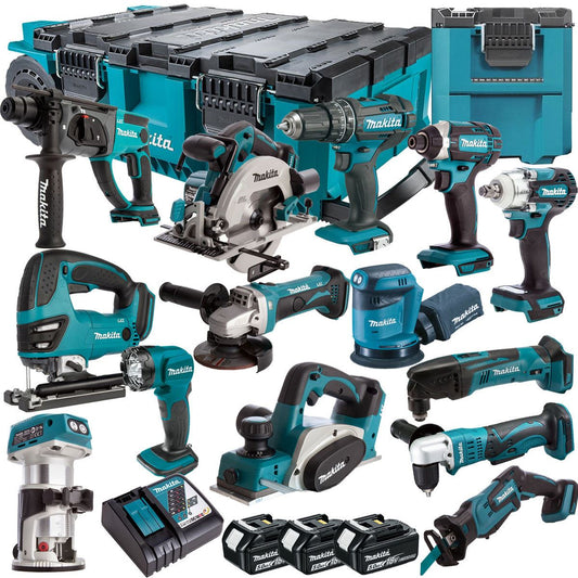 Makita 18V 14 Piece Combo Kit with 3 x 5.0Ah Batteries & MAKTRAK Trolley Toolbox