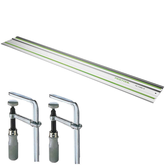 Festool FS 1400/2 1400mm Guide Rail For Plunge Saw - 491498 With FSZ 120 Fastening Screw Clamp