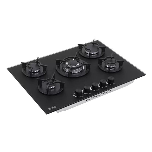 Sealey DH384 Baridi 70cm Gas Hob Matt Black with 5 Burners, Cast Iron Supports & Auto Ignition 10.4kW/230V