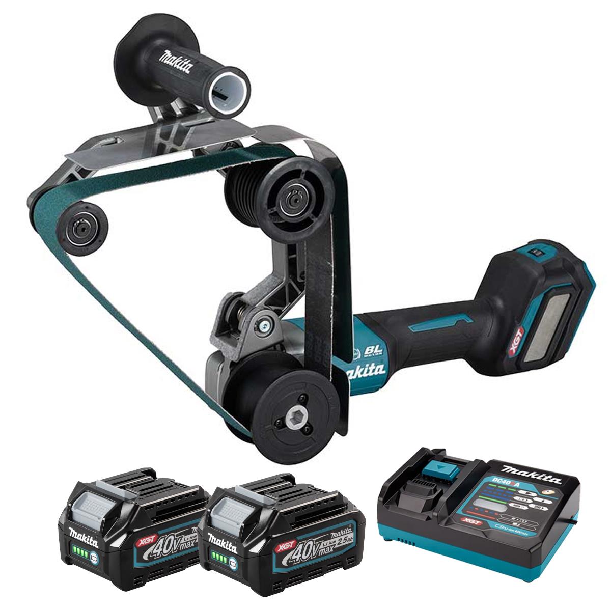 Makita BS002GZ 40V Max XGT Brushless Pipe Belt Sander with 2 x 2.5Ah Battery & Charger