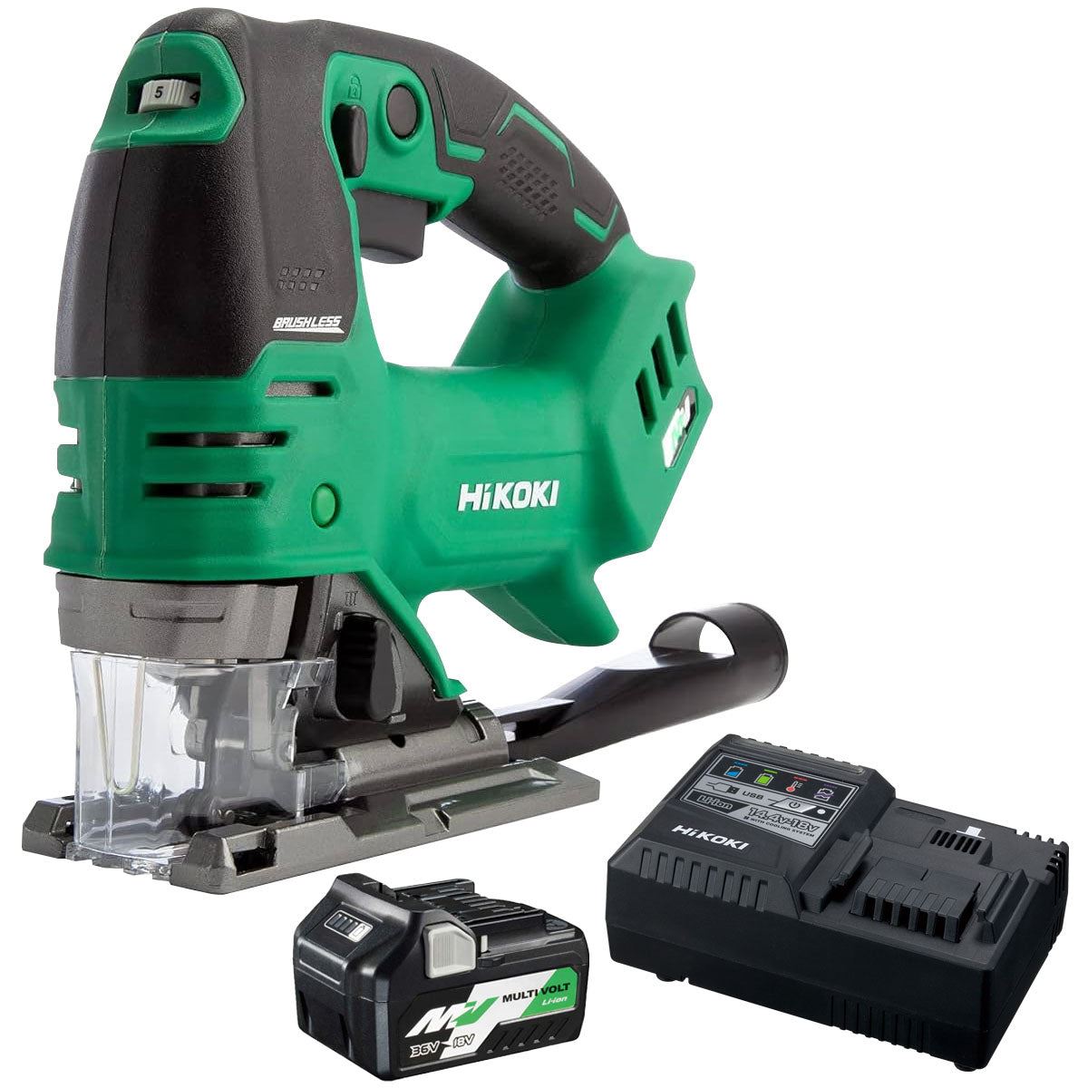 Hikoki CJ36DAJ3Z 36V MultiVolt Brushless Top Handle Jigsaw with 1 x 2.5Ah/5.0Ah Battery & Charger