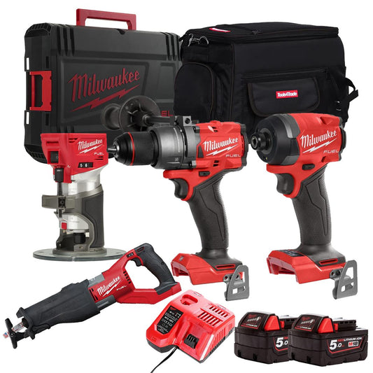 Milwaukee M18FPP18Z-502B 18V 4 Piece Power Tool Kit With 2 x 5.0Ah Batteries Charger Case & Bag