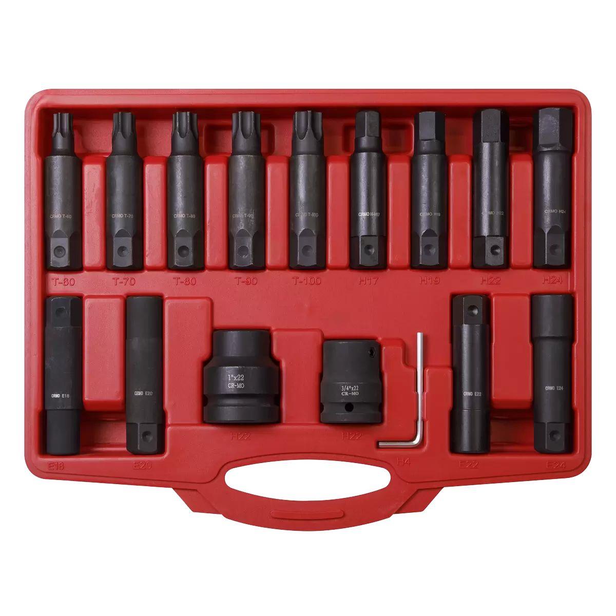 Sealey SX098 Impact Hex, TRX-Star & TRX-Star Female Socket Bit Set 3/4 Inch & 1 Inch Sq Drive 16pc
