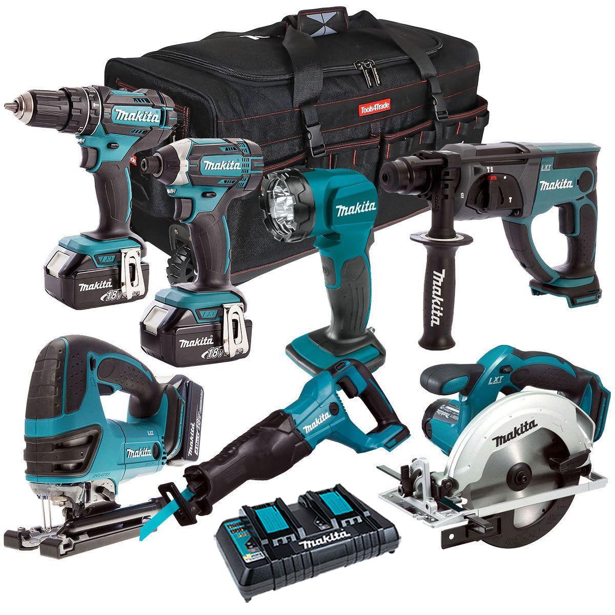 Makita 18V 7 Piece Combo Kit with 3 x 5.0Ah Batteries & Charger T4TKIT-201