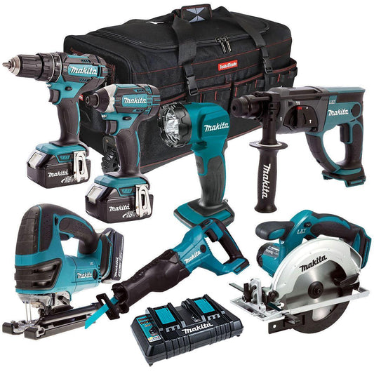 Makita 18V 7 Piece Combo Kit with 3 x 5.0Ah Batteries & Charger T4TKIT-201