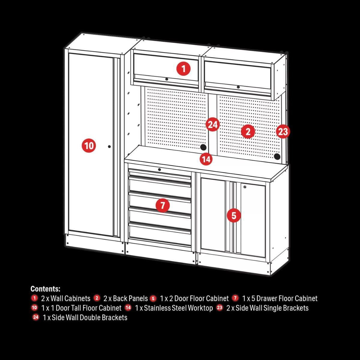 Draper MS400COMBO/11B BUNKER Modular Storage Combo with Stainless Steel Worktop 11 Piece 04503
