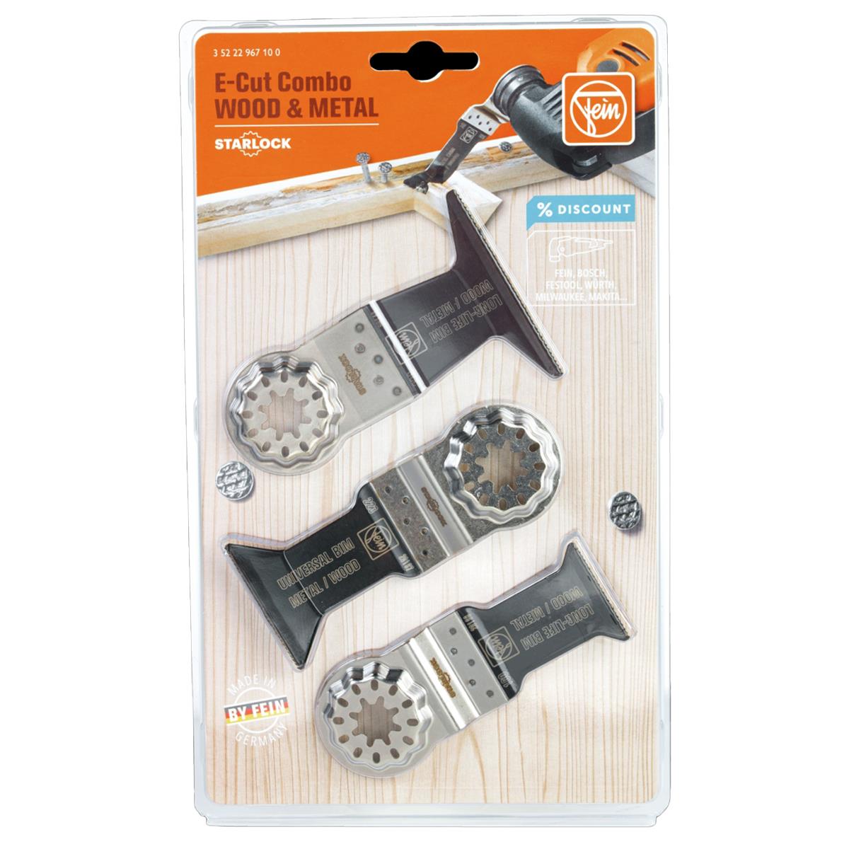 Fein 3 Piece Starlock Wood & Metal E-Cut Multi-Tool Blades Combo Set 35222967100