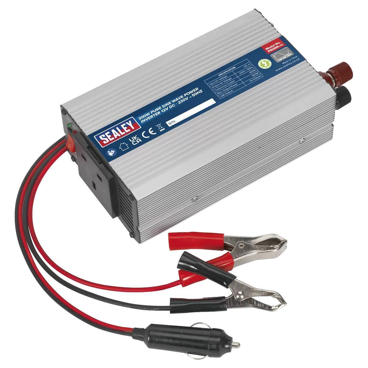 Sealey PSI300 Power Inverter Pure Sine Wave 12V/230V