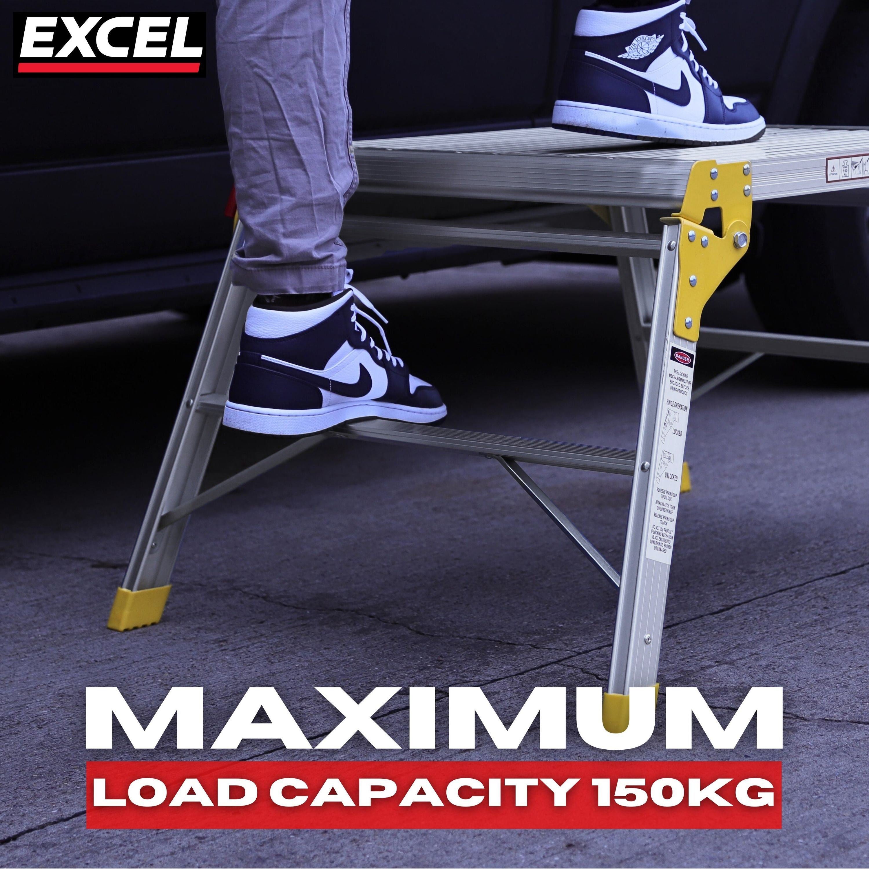 Excel Aluminium Stool Ladder 4 Tread with Work Bench Folding Hop Up 600mm
