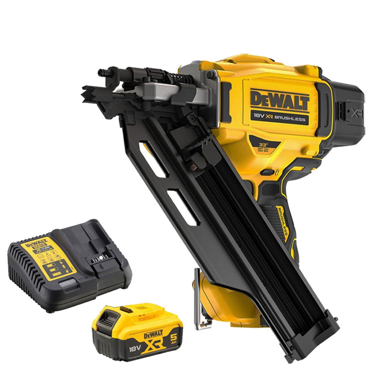Dewalt DCN930 18V Brushless 90mm First Fix Framing Nailer 90mm with 1 x 5.0Ah Battery & Charger