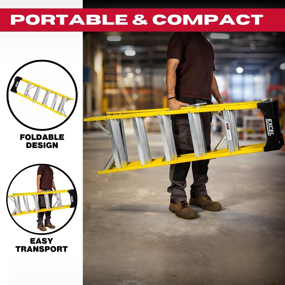 Excel Heavy Duty Fiberglass 6 Tread Ladder with 2 Step Hop Up Ladder