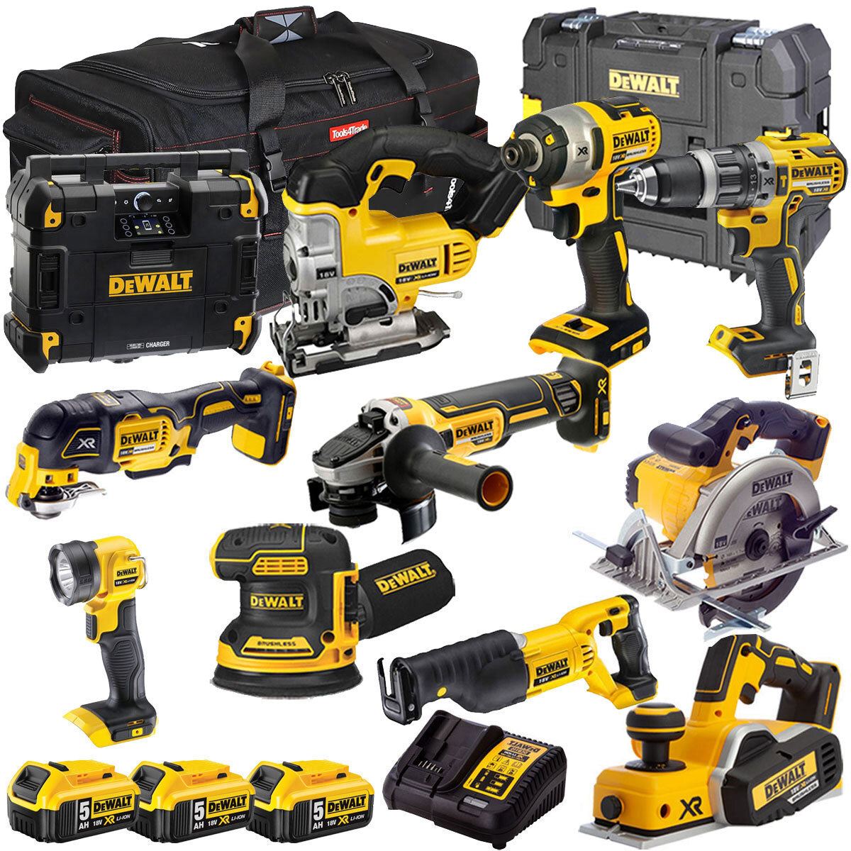 Dewalt 18V 11 Piece Power Tool Kit with 3 x 5.0Ah Battery & Charger T4TKIT-8148