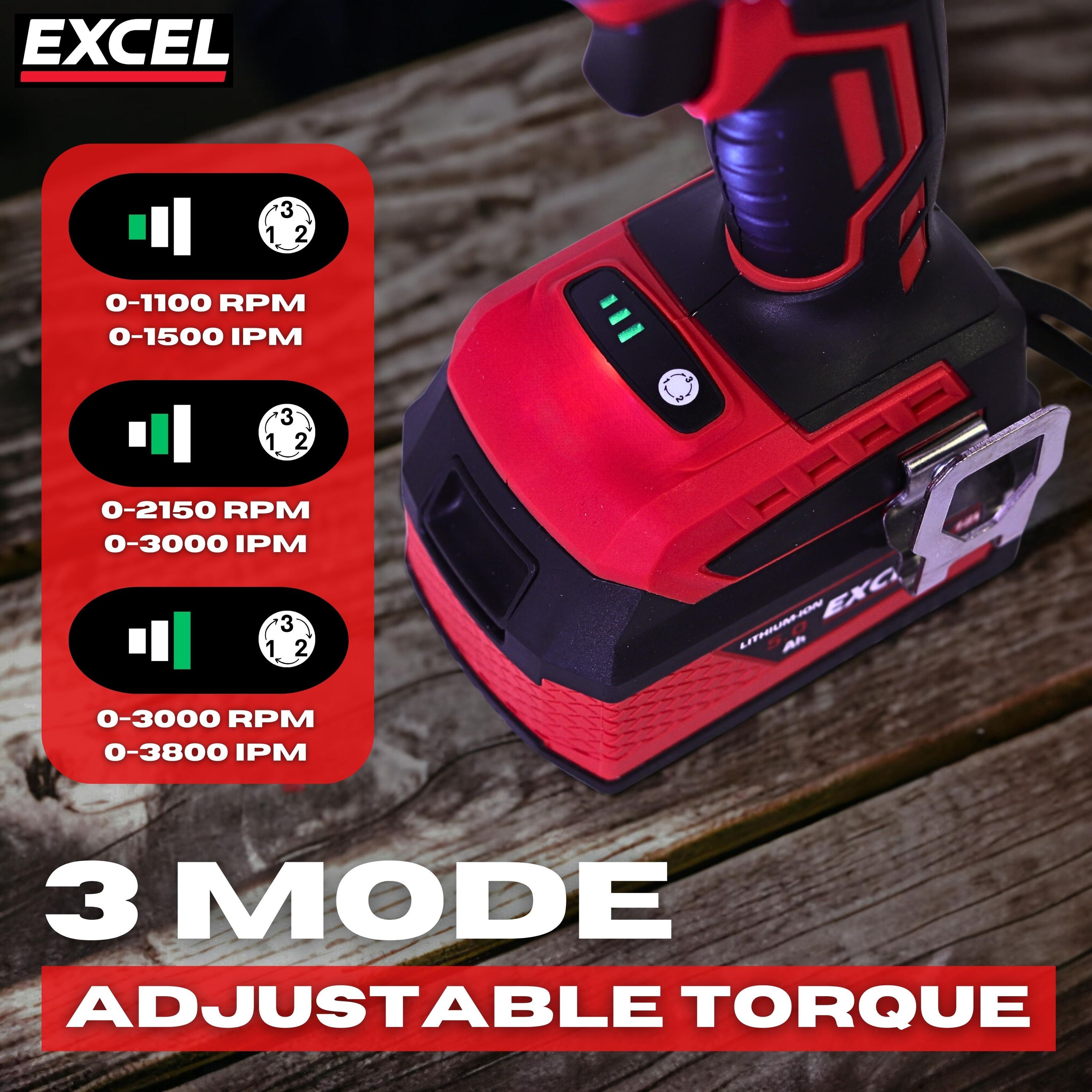 Excel 18V Cordless Brushless Impact Driver with 2 x 2.0Ah Battery & Charger