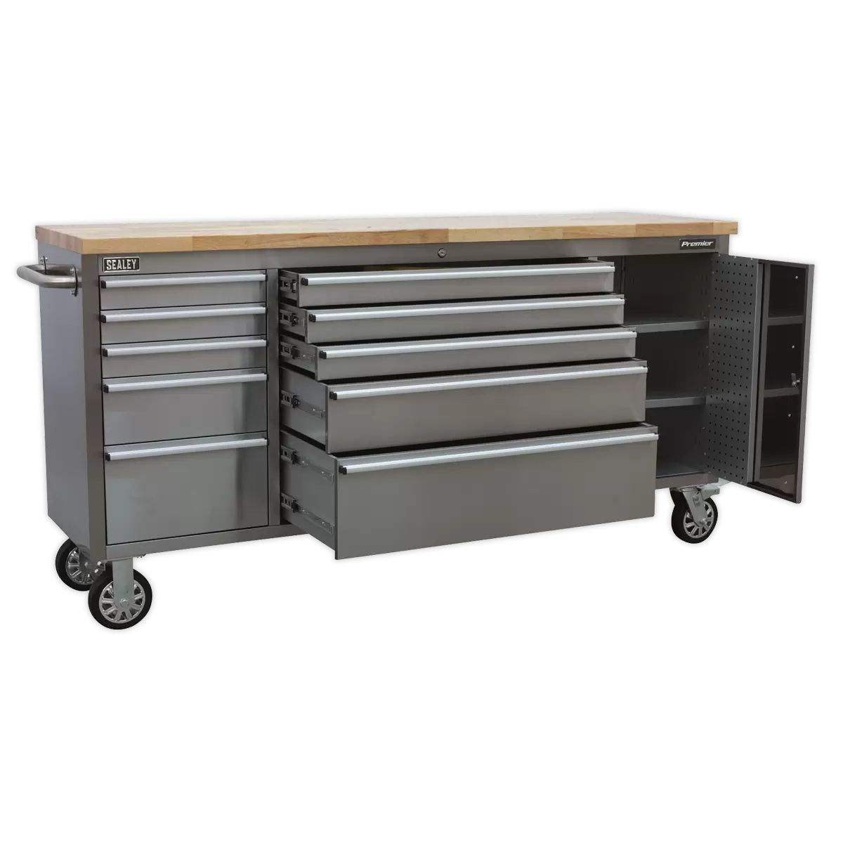 Sealey AP7210SS 10 Drawer & Cupboard Stainless Steel Mobile Tool Cabinet